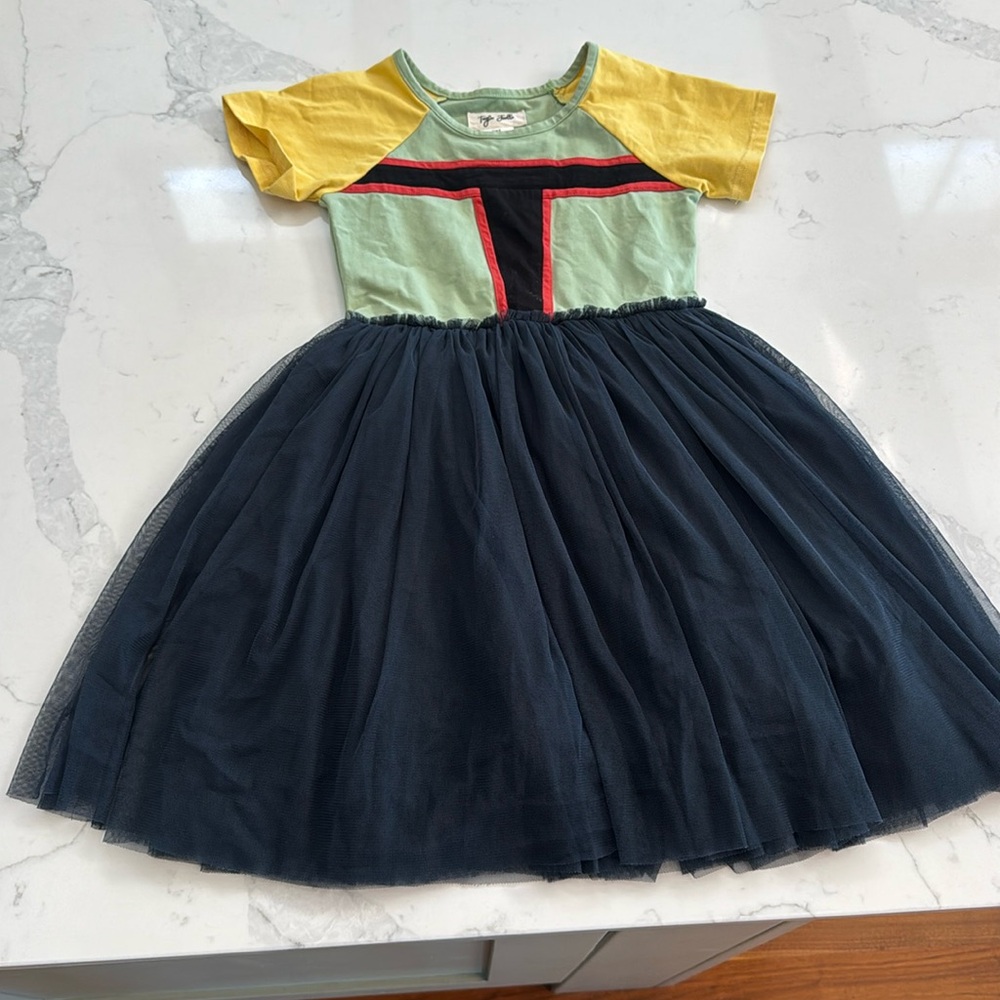Girls Navy Tulle Skirt Colorblock Dress - Yellow & Mint
